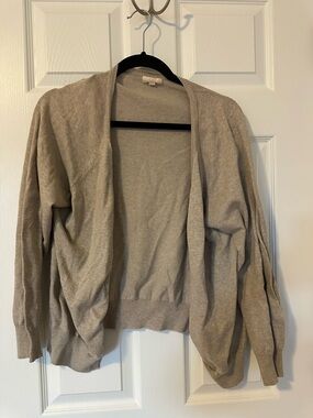 Ambiance Light Taupe Open-Front Draped Cardigan